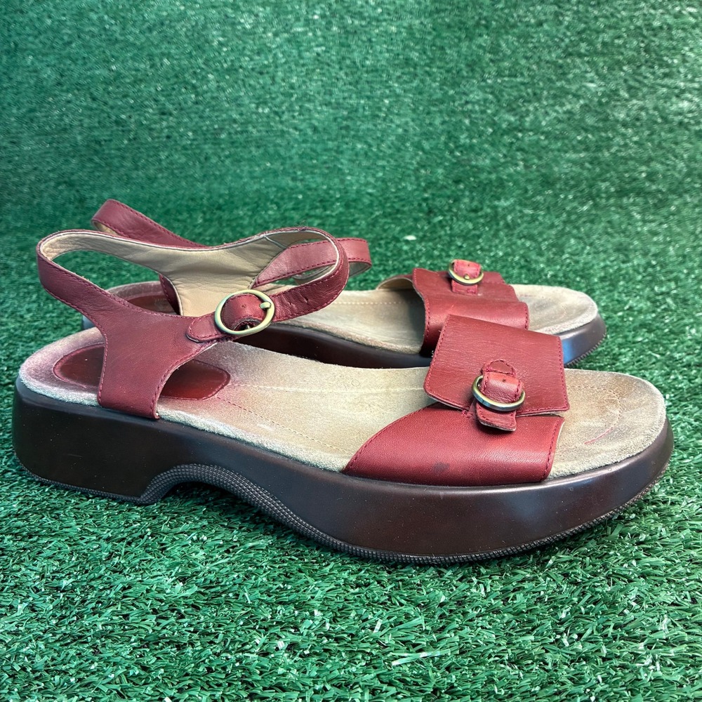 Dansko Leather Buckle Slingback Comfort Wedge Platform Red Womens Size 11.5-12